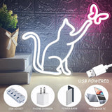 Yeknu  LED Cat Butterfly Neon Signs Lights USB Operated 3D Wall Art Home Decor Hanging Signs Lamp for Living Room Bedroom Gifts Kids