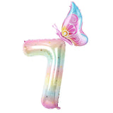 Yeknu  40Inch Colorful Gradient Number Balloon 0-9 Digit Foil Helium Balloon Butterfly Girl Birthday Party Decor Baby Shower Kids Gifts