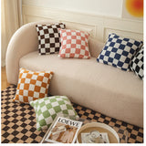 Yeknu  Checkerboard Plaid Plush Cushion Cover Knitted Car Sofa Throw Pillow Cover  Short Fleece Pillowcase Cushion for Sofa Bed Decor