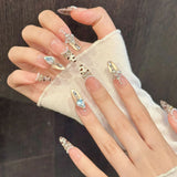 Yeknu  10PCS Pink Nude False Nail with Rhinestones Leopard Cat-Eye Fake Nails Women Girls Party Wedding Wear Handmade Press on Nails