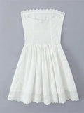 Yeknu Summer Women's Dress Sleeveless White Lace Wrap Chest Mini Dress