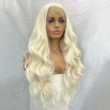 Yeknu  Long Blonde Body Wave Lace Front Wigs for Women Free Part 13X4 Glueless Platinum Blonde Curly Wavy Synthetic Cosplay Party Daily