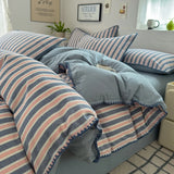 Yeknu Nordic Bedding Set Striped Duvet Cover Set 100% Cotton Soft Flat Sheet Single Twin Size Double Bed Sheet Set For Bedroom Decor
