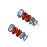 Yeknu  10pcs Sweet & Edgy Orange-Blue Handmade Nails Checkered Bow Star Rhinestone Press on Nail Short Oval Fake Nail for Women&Girl