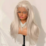 Yeknu  Platinum Blonde Long Wavy Natural Wave 13X4 Lace Front Wigs for Women Middle Part 60 Light Blonde Straight Daily Party Synthetic