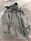 Yeknu  Women Grey Hoodie Cardigan Sweater Vintage 2000s Jumper Knitwear Sweatshits Long Sleeves Oversize Cashmere Sweater Autumn