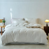 Yeknu  Premium 100% Washed Cotton Yarn-Dyed 4-Piece Duvet Set (1 Duvet Cover + 2 Pillowcases + 1 sheet), Ultra-Soft Bedding Set