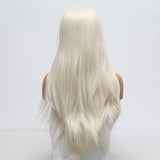 Yeknu  Long Platinum Blonde Natural Wavy Synthetic Hair Free Part Layered White Blonde Curly Heat Resistant Fiber Wigs for Women Daily