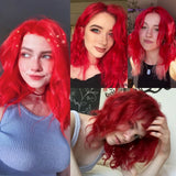 Yeknu  Short Curly Wavy Red Hair Wig Synthetic Free Part Shoulder Length 12 Inch Short Bob Wig 13X4 Lace Front Wigs for Women Party