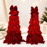 Yeknu  40cm Red Velvet Bow Christmas Tree Desktop Ornament DIY Christmas Decorations Xmas Party Scene Decor Props Festive Supplies