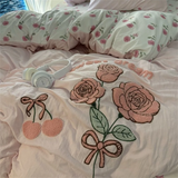 Yeknu  Countryside Forest Duvet Cover Green Leaf Embroidered Quilt Set Four Piece Set Clearance Style Small Fresh Bed Set