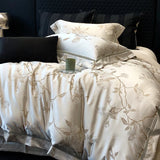 Yeknu High Precision Satin Jacquard Egyptian Cotton Soft Silky Bedding Set Flowers Duvet Cover Set Bed Sheet/Fitted Sheet Pillowcases