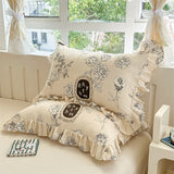 Yeknu 2pcs Flower Prints Ruffles 100% Cotton Pillowcases 48x74cm Sizes Cushion Cover for Bed Floral Style Adults Kids Pillowslip 베개커버