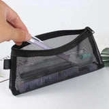 Yeknu  1Pc Clear Mesh Pencil Case Stereoscopic Portable School Supplies Pen Box Bill Storage Bag Zipper Pouch Office Student Pen Bag