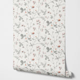 Yeknu  Scandinavian Style Wallpaper Morgongåva, FLoral Wallpaper with Botanic Branches and Grey Leaves with light back