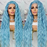 Yeknu  Blue Curly Wigs for Women Synthetic Lace Front Wig Long Loose Curly Blue Wig Heat Resistant Fiber Hair Wig Cosplay Party