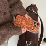 Yeknu  Autumn-Winter Orange Leopard Print Back Cover Case for iPhone 13 14 15 16 17 Pro Max Air Soft Lens Protective Phone Case