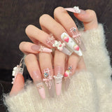 Yeknu  10pcs Handmade Press on Nails 3D Strawberry Bear Fake Nails Wearable Detachable Dream Pink Cartoon Korean Sweet False Nails