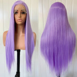 Yeknu  Light Purple Wig Long Silky Straight Synthetic Lace Front Wig Free Part Natural Hairline for Women Daily Party Heat Resistant