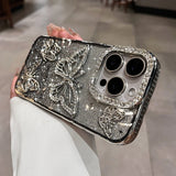 Yeknu  Women Girl's Diamond Butterfly Case for iPhone 16 17 11 12 13 14 15 Pro Max 16 Plus Air Transparent Plating Soft Silicone Cover