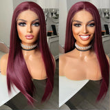 Yeknu  Long Silky Straight Wigs for Women Copper Red Synthetic Lace Front Wig Daily Use Brown Wig Heat Resistant Fiber