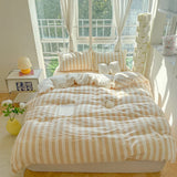 Yeknu Nordic Bedding Set Ins Popular Striped Duvet Cover Set Bed Sheets Set Single Twin Full Queen Size Skin-Friendly Soft Bedding