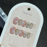 Yeknu  10pcs Christmas New Year Coffin Press on Nails Handmade White Snowflake Nail Red 3D Bowknot False Nails Pearl French Fake Nails