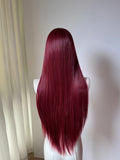 Yeknu  Wine Red Lace Front Wig for Women 26Inch Long Straight 13*4 Lace Wigs High Quality Synthetic Lace Wig Natural for Cosplay Peluca