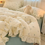 Yeknu 2025 Princess Style Bedding Sets Ruffle Lace Bow Quilt Cover Romantic Bedclothes Decor Woman Girls Bedroom Duvet Cover 4pcs