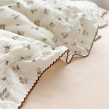 Yeknu INS Princess Ruffle Edge Gauze 100% Cotton Pillow Case Breathable Duvet Cover Without Filler 3PCS Floral Home Bedding Set