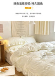 Yeknu Ins Style Korean Bedding Set Lace Seersucker 4-piece Bed Sheet Set Quilt Cover Solid Duvet Cover For Girl Spring Decor Home