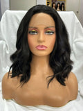 Yeknu  Short Wavy Black Bob Wig Free Part Natural Hairline Shoulder Length 13X4 Short Curly Body Wave Synthetic Wigs for Women Fashion