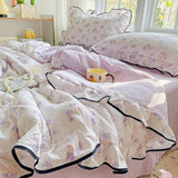 Yeknu  New Kapok wrinkled double-layer yarn ruffle leaf edge summer quilt four-piece set washing machine washing air conditioner quilt