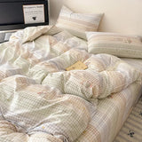 Yeknu  Fashion Pure Cotton Grid Pattern Bedding Sets Skin Friendly Comfortable Bed Sheet Set for Adults Dormitory Home Quilt Cover Kit