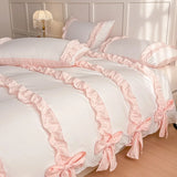 Yeknu  3 Piece Sheet Set  pink bowknot duvet cover Set ， comfortable Bedding Set Bedspread for All Season