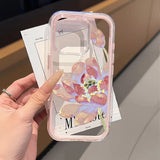 Yeknu  Tansparent TPU Pink Lotus Phone Case For iPhone 17 Pro 16 11 13 ProMax 17 12 13 15 14 Air Shockproof Funda Cover Silicone Luxury