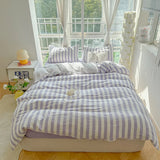 Yeknu Nordic Bedding Set Ins Popular Striped Duvet Cover Set Bed Sheets Set Single Twin Full Queen Size Skin-Friendly Soft Bedding
