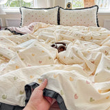 Yeknu  A-Class Wrinkled Yarn Lace Bedding Sets New Printing Skin-Friendly Cotton Soft Duvet Cover Kit Double Bed Summer Comforter Set