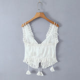 Yeknu  Holiday Style Beach Bohemian Top Sleeveless Summer Women's Lace Lace Tank Tops