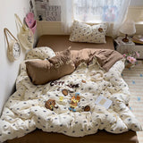 Yeknu Cartoon Animal Embroidery Bedding Set For Adults Kids Cute Flat Fitted Sheet With Pillowcases Washed Cotton Colorful Full Size