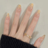 Yeknu  24pcs Gold Powder Explosion Flash Press on Nail French Style Artificial Fake Nails Seamless Removable False Nail