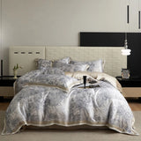 Yeknu Floral Plant Print Color Blocking Bedding Set Lyocell Bamboo Fiber Soft Silky Duvet Cover Flat/Fitted Bed Sheet Pillowcases 4Pcs
