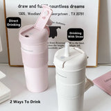 Yeknu  650ml Fashion Stainless Steel 316 Thermal Flask With Straw Leak-Proof Coffee Tea Cold Drink Car Thermal Bottle Travel Tumbler
