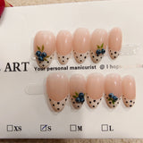 Yeknu  10Pcs Handmade Press On Nails Almond Nude French False Nails with Blueberry & Polka Dot, Reusable Glossy Fake Nails for Women