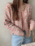Yeknu  Autumn Winter Knitted Cardigan Women Fashion Tweed Sweater Ladies Tops Korean Style V Neck Knit Cardigans Woman Coat