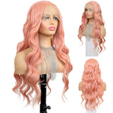 Yeknu  13x4 Lace Front Wigs 28 Inches Pink Body Wave Long Synthetic Lace Frontal Wigs Pre-plucked Hairline Synthetic Lace Front Wig