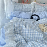 Yeknu Korean Princess Style Lattice Double Layer Lace Bedding