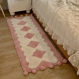 Yeknu  Lovely Cotton Bedroom Rug Soft Handmade Pompom Bathroom Mat Carpet Long Bedside Decorative Tidy Pad Aesthetic Home Room Decor