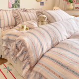 Yeknu  3 Piece seersucker stripe duvet cover Set ， comfortable Bedding Set Bedspread for All Season