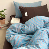 Yeknu Simple Style Bedding Set Nordic Striped Duvet Cover Set 100% Cotton Flat Sheet Single Twin Size Double Bed Sheet Set For Bedroom